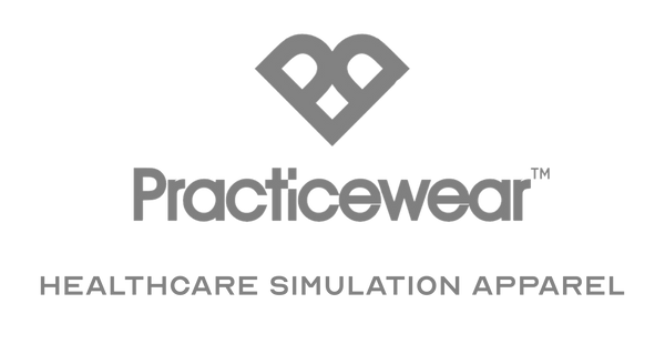 Logo of Practicewear with text 'Healthcare Simulation Apparel' on a white background